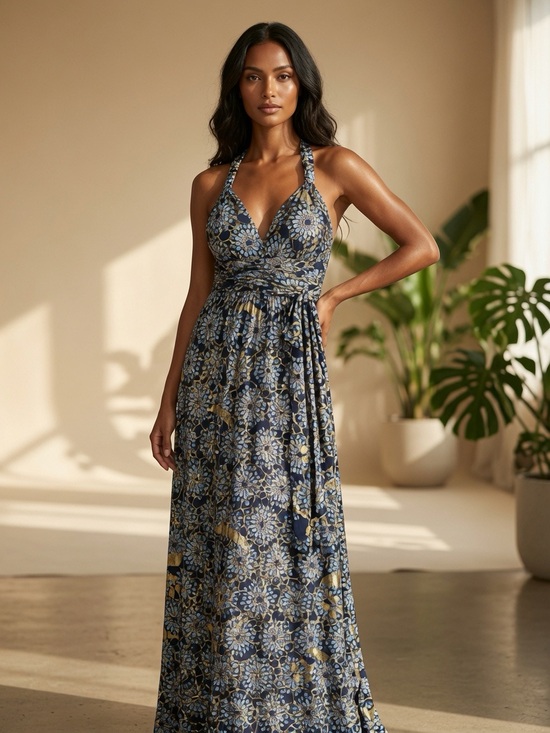 India Boutique Dresses & Skirts - 💙India Boutique Navy and Yellow Floral Racerback Maxi Dress✨